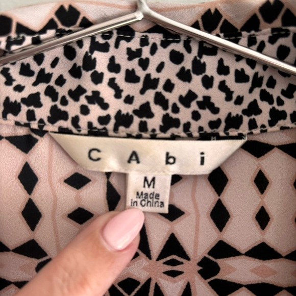 CAbi "Colony Club" Blush Pink & Black Geometric Cheetah Print Belted Shirt Dress - Picture 3 of 12